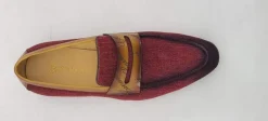 Woven Canvas & Calfskin Slip-On Loafer Burgundy/Camel