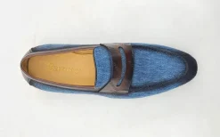 Woven Canvas & Calfskin Slip-On Loafer Blue/Brown