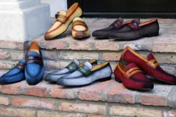 Woven Canvas & Calfskin Slip-On Loafer Blue/Brown