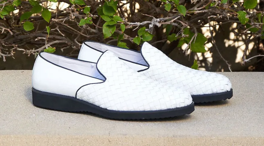 Woven Shiny Calfskin Slip-On Loafer White
