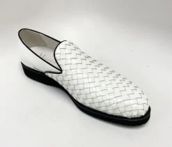 Woven Shiny Calfskin Slip-On Loafer White