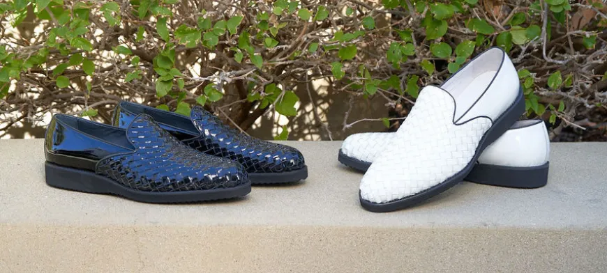 Woven Shiny Calfskin Slip-On Loafer White